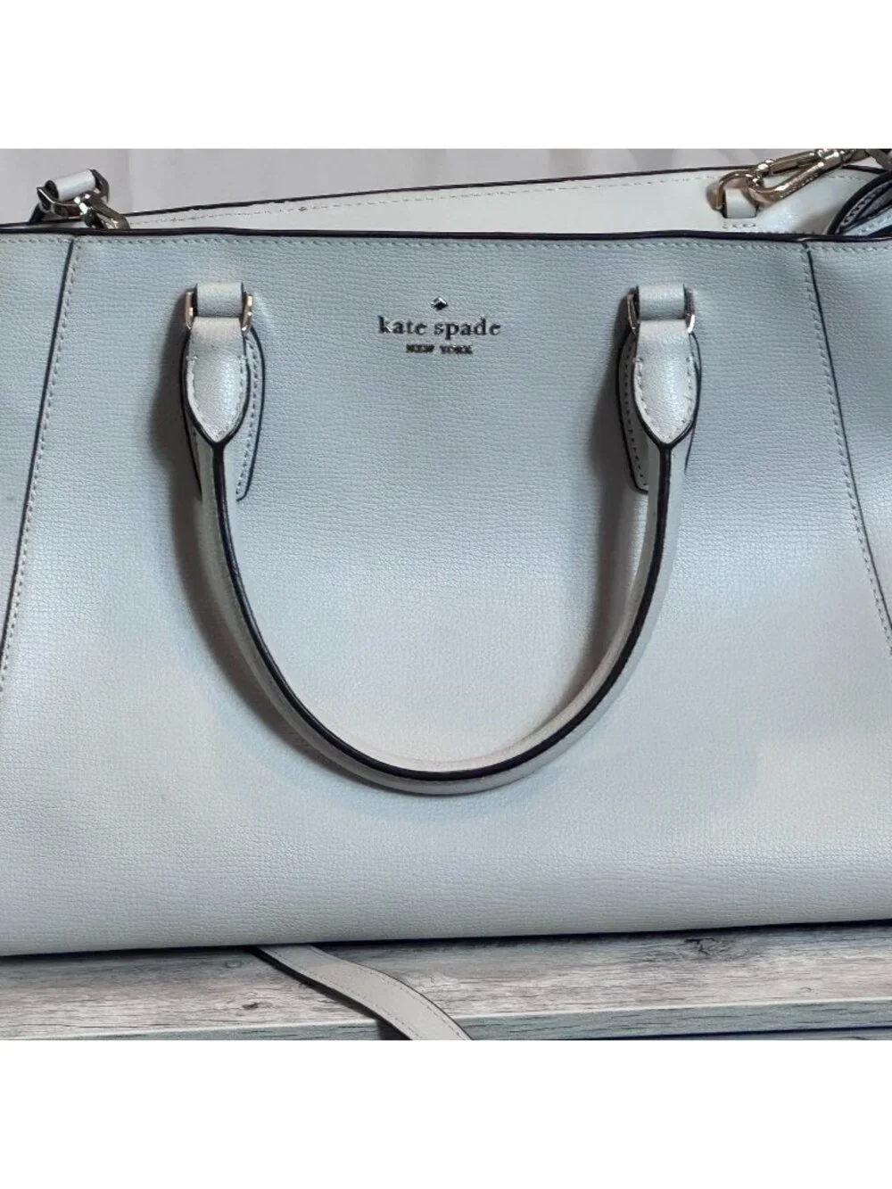 Kate Spade Black Trimmed White Leather Satchel Crossbody Bag